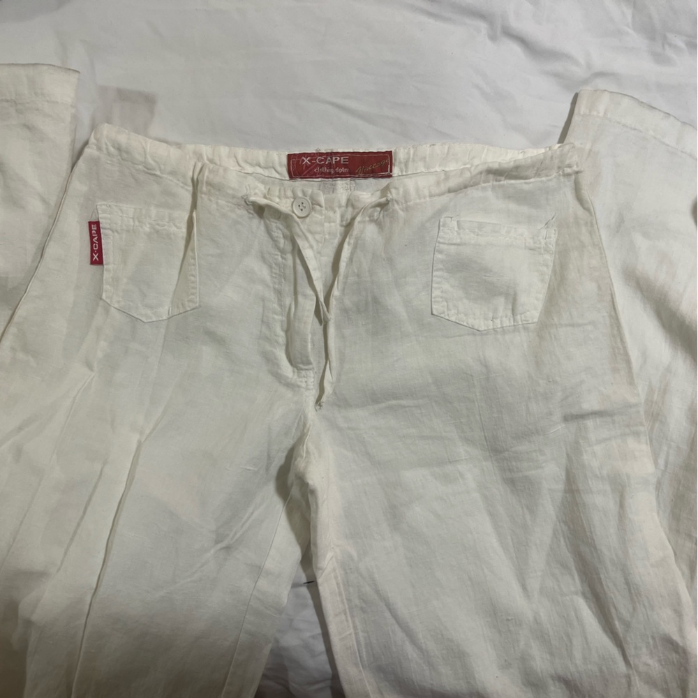 vintage x-cape white linen trousers flared